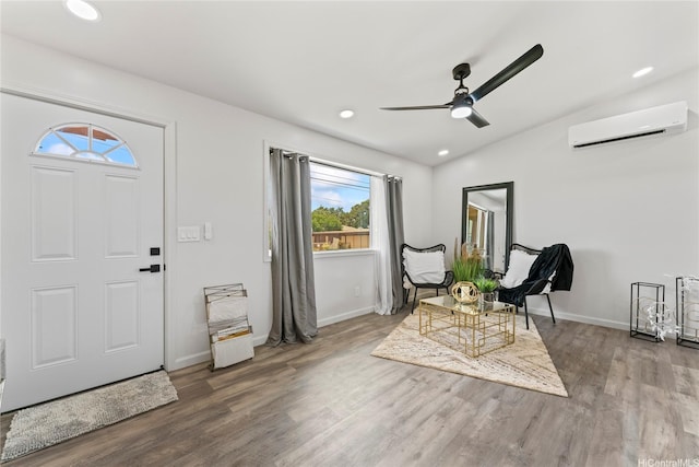 87-888 Waapuhi St, Waianae, HI 96792 - entrance foyer featuring an AC wall unit, wood finished floors, a ceiling fan, baseboards, and vaulted ceiling