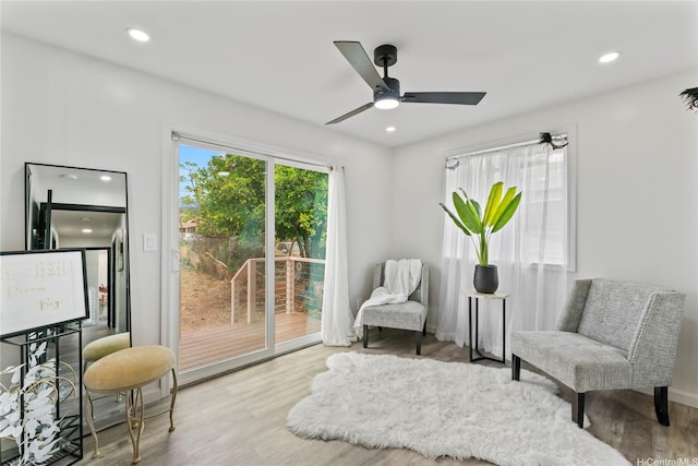 87-888 Waapuhi St, Waianae, HI 96792 - living area with wood finished floors, recessed lighting, ceiling fan, and baseboards