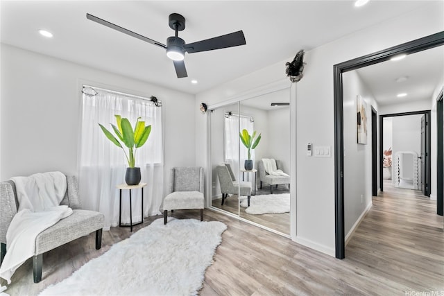 87-888 Waapuhi St, Waianae, HI 96792 - sitting room with wood finished floors, ceiling fan, baseboards, and recessed lighting