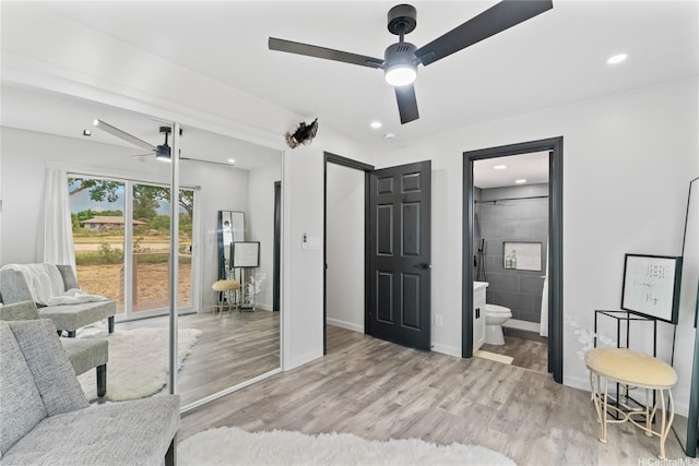 87-888 Waapuhi St, Waianae, HI 96792 - bedroom with wood finished floors, baseboards, recessed lighting, ensuite bath, and a ceiling fan