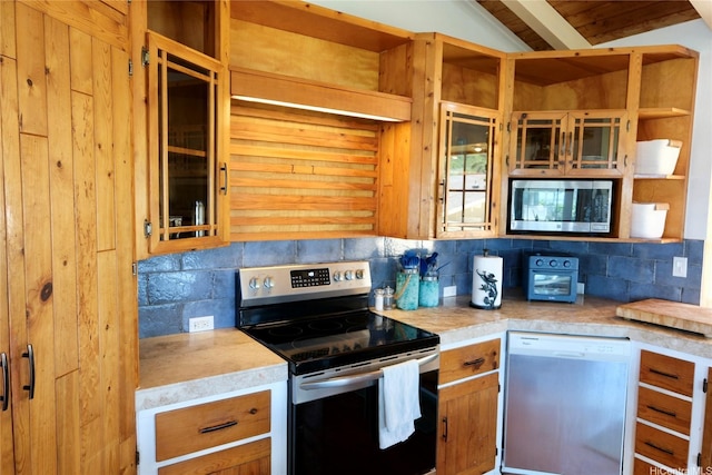 51-416 Kamehameha Hwy Unit A, Kaaawa, HI 96730 - kitchen featuring stainless steel appliances, tasteful backsplash, open shelves, and light countertops