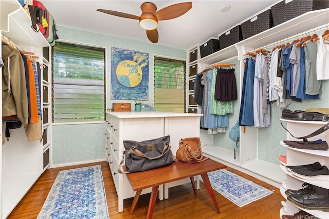 1149 Maunawili Rd, Kailua, HI 96734 - walk in closet with wood finished floors and a ceiling fan