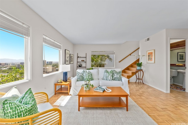 521 Prospect St, Honolulu, HI 96813 - living room featuring stairs and baseboards