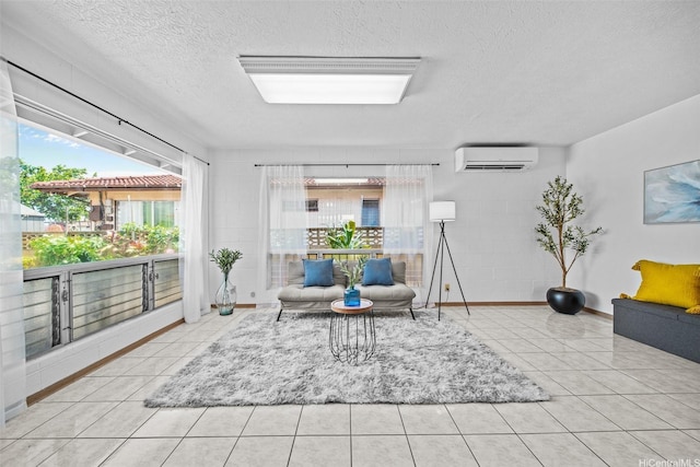 94-860 Kuhaulua St, Waipahu, HI 96797 - sitting room with a wall unit AC, healthy amount of natural light, tile patterned floors, and a textured ceiling
