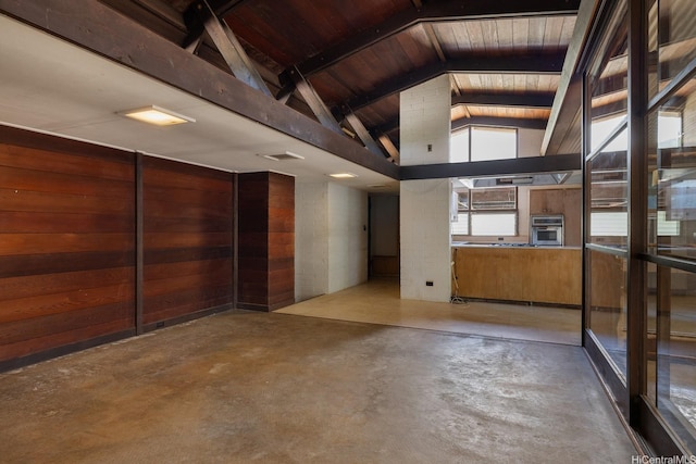 2137 Oahu Ave, Honolulu, HI 96822 - interior space featuring concrete flooring, lofted ceiling, and wooden ceiling