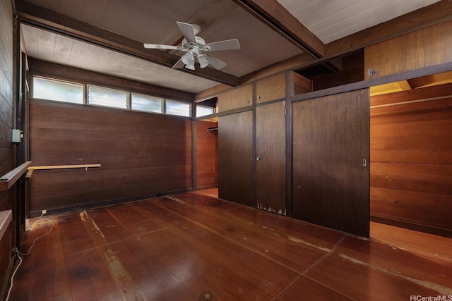 2137 Oahu Ave, Honolulu, HI 96822 - interior space with ceiling fan, dark wood-style flooring, and beamed ceiling