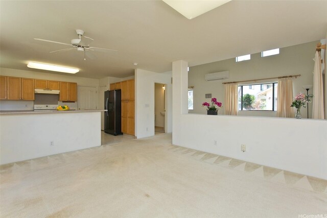 94-1014 Makakoa Loop, Waipahu, HI 96797 - unfurnished living room featuring a wall unit AC, light colored carpet, and a ceiling fan