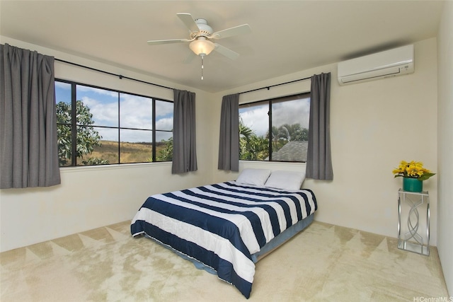 94-1014 Makakoa Loop, Waipahu, HI 96797 - carpeted bedroom featuring a wall mounted AC, multiple windows, and ceiling fan