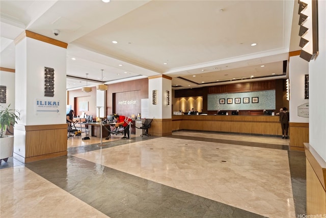 1777 Ala Moana Blvd Unit 1517, Honolulu, HI 96815 - welcome area featuring a security system, recessed lighting, crown molding, and wainscoting