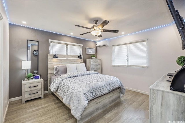 94-1090 Kuhaulua St, Waipahu, HI 96797 - bedroom with a wall mounted AC, multiple windows, baseboards, and recessed lighting