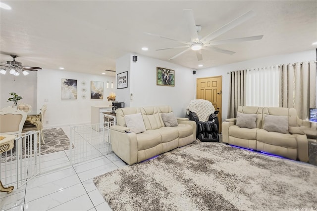 94-1090 Kuhaulua St, Waipahu, HI 96797 - living area featuring a ceiling fan and recessed lighting