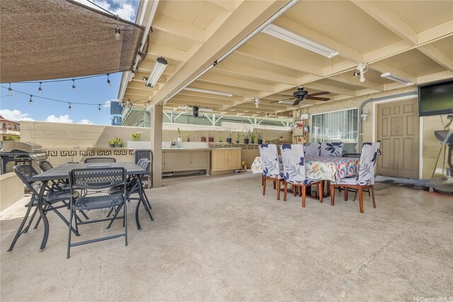 94-1090 Kuhaulua St, Waipahu, HI 96797 - view of patio / terrace featuring outdoor dining area, a ceiling fan, and a grill