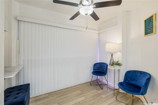 94-1090 Kuhaulua St, Waipahu, HI 96797 - sitting room featuring wood finished floors and ceiling fan