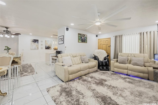 94-1090 Kuhaulua St, Waipahu, HI 96797 - living room with ceiling fan, recessed lighting, and light tile patterned flooring
