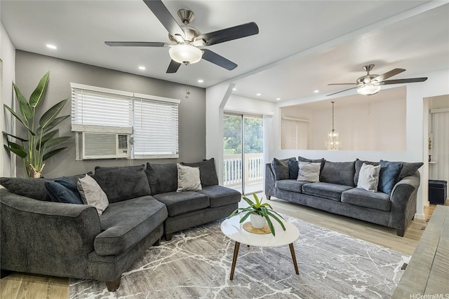 94-1090 Kuhaulua St, Waipahu, HI 96797 - living area with ceiling fan, wood finished floors, cooling unit, and recessed lighting