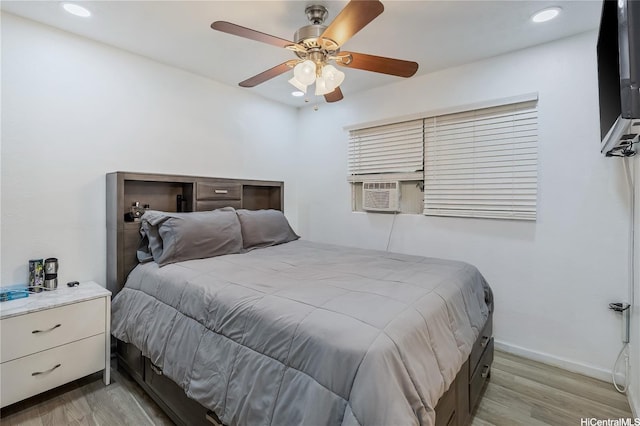 94-1090 Kuhaulua St, Waipahu, HI 96797 - bedroom with cooling unit, light wood finished floors, recessed lighting, and a ceiling fan