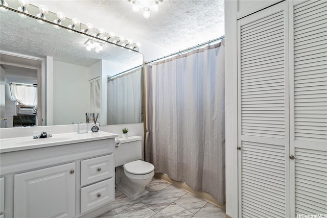 2452 Tusitala St Unit 705, Honolulu, HI 96815 - full bathroom with a closet, toilet, marble look tiles, vanity, and a textured ceiling