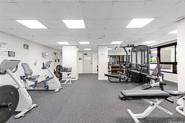 876 Curtis St Unit 1602, Honolulu, HI 96813 - gym featuring a paneled ceiling and baseboards