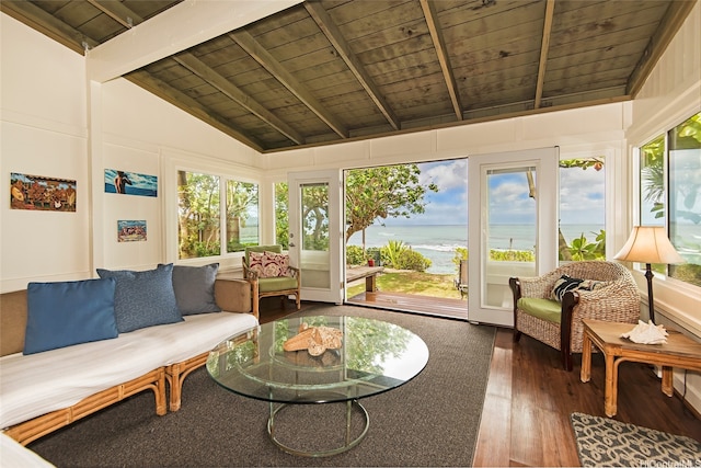 61-365 Kamehameha Hwy, Haleiwa, HI 96712 - sunroom / solarium with wooden ceiling, hardwood / wood-style floors, and a water view