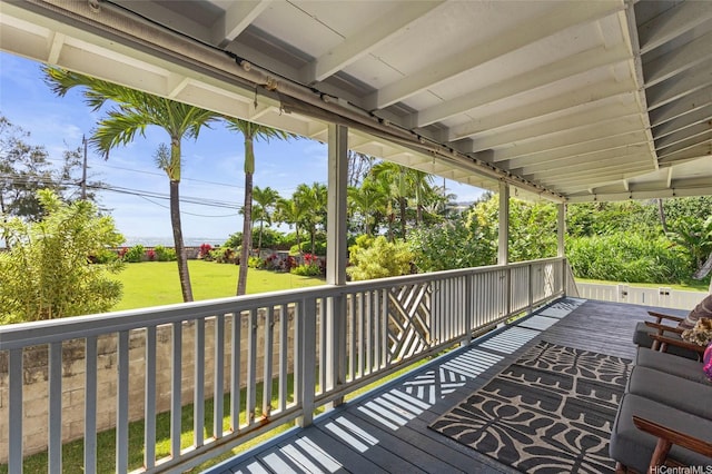 53-440 Kamehameha Hwy Unit 8, Hauula, HI 96717 - wooden terrace featuring a yard