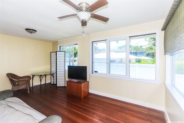 725 Kalolina Pl, Kailua, HI 96734 - living area with baseboards, dark wood finished floors, and ceiling fan