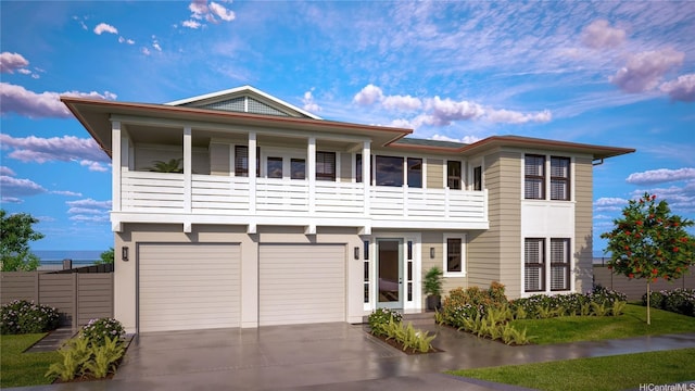 91-1399 Halili St, Ewa Beach, HI 96706 - view of front facade with a garage, concrete driveway, and a balcony