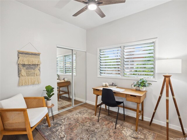 87-153 Kimo St, Waianae, HI 96792 - office space with wood finished floors, ceiling fan, and baseboards