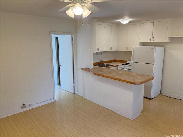 1617 Miller St Unit 3, Honolulu, HI 96813 - kitchen featuring white appliances, light wood-style flooring, a peninsula, and white cabinets