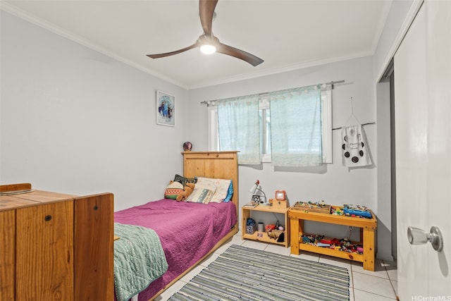 51-17 Kaaawa Pl, Kaaawa, HI 96730 - tiled bedroom featuring crown molding and ceiling fan