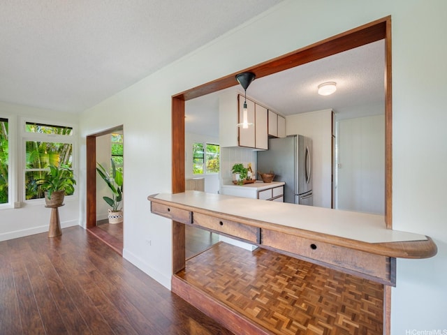 1257 Maleko St, Kailua, HI 96734 - kitchen featuring freestanding refrigerator, baseboards, wood finished floors, and light countertops