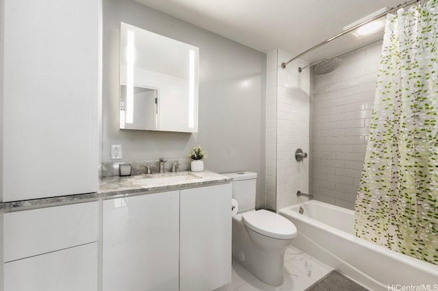 987 Queen St Unit 814, Honolulu, HI 96814 - full bathroom featuring toilet, vanity, shower / bath combo, and marble finish flooring