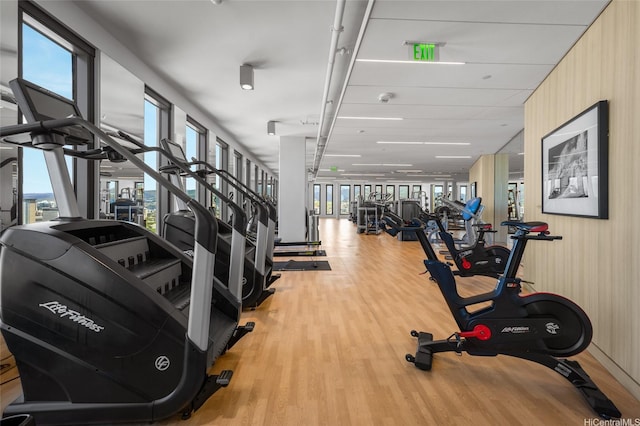 987 Queen St Unit 814, Honolulu, HI 96814 - workout area with wood finished floors and healthy amount of natural light