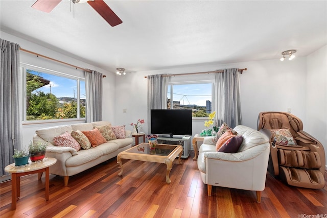 99-060 Nalopaka Pl, Aiea, HI 96701 - living room with hardwood / wood-style floors and ceiling fan