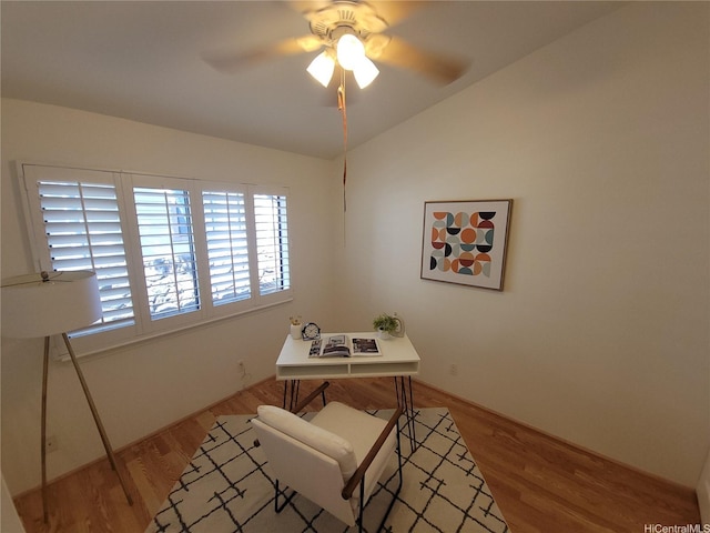 91-1565 Wahane St, Kapolei, HI 96707 - office area with lofted ceiling, ceiling fan, and wood finished floors