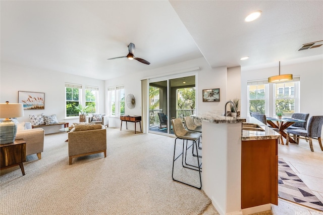 520 Lunalilo Home Rd Unit 7217, Honolulu, HI 96825 - living room featuring ceiling fan, recessed lighting, and light carpet