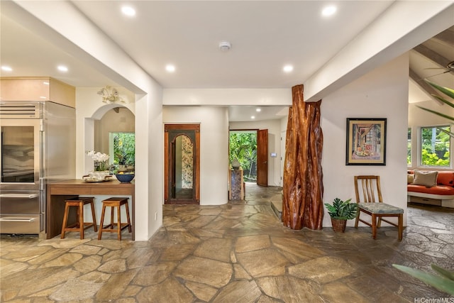 4745 Aukai Ave, Honolulu, HI 96816 - foyer featuring stone floors, recessed lighting, and ceiling fan