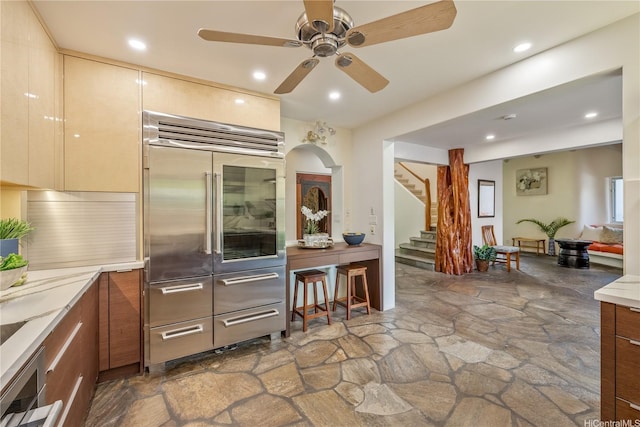 4745 Aukai Ave, Honolulu, HI 96816 - kitchen featuring stainless steel built in refrigerator, stone flooring, modern cabinets, and recessed lighting