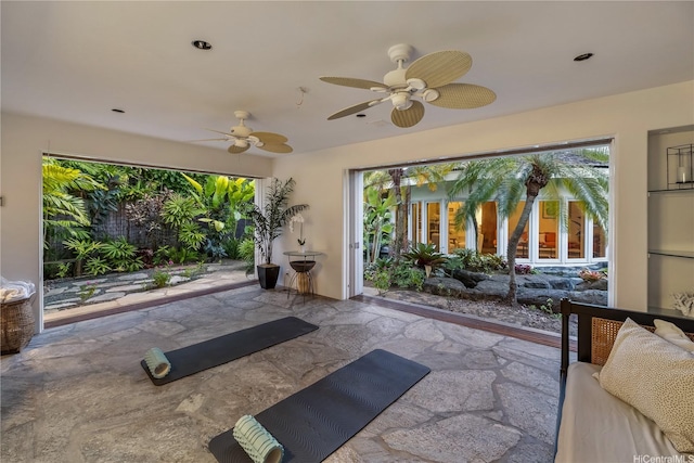 4745 Aukai Ave, Honolulu, HI 96816 - entryway featuring ceiling fan and stone finish floors