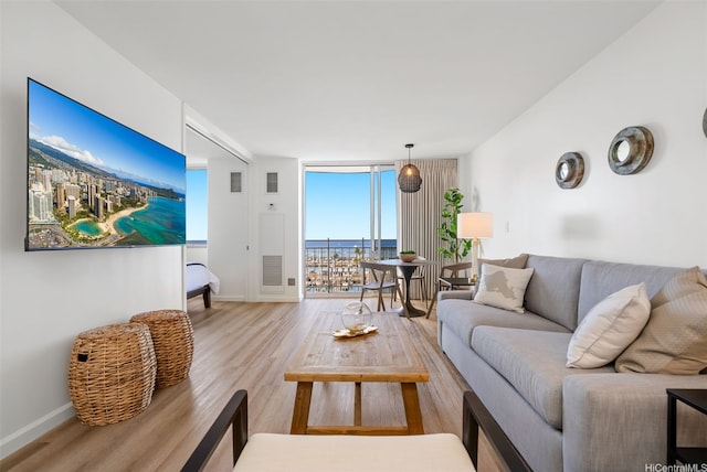 1765 Ala Moana Blvd Unit 990, Honolulu, HI 96815 - living area with expansive windows, light wood-style floors, and baseboards