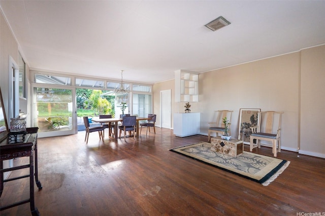 3726 Manini Way, Honolulu, HI 96816 - living room with wood finished floors, a chandelier, and baseboards