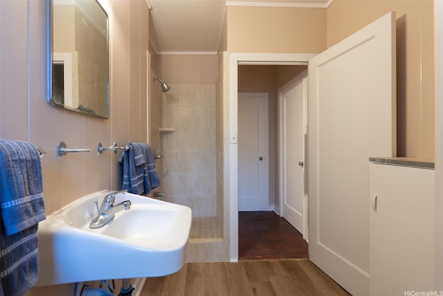 3726 Manini Way, Honolulu, HI 96816 - full bathroom with wood finished floors, tiled shower, and crown molding