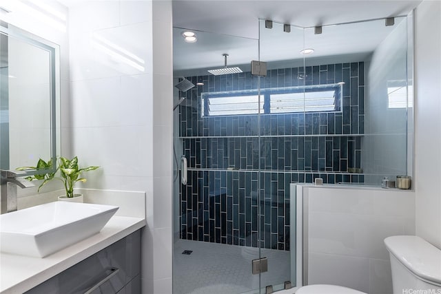 2638 Nakookoo St Unit 501, Honolulu, HI 96826 - full bathroom with toilet, vanity, a shower stall, and recessed lighting