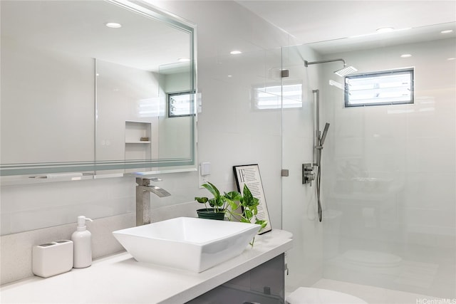2638 Nakookoo St Unit 501, Honolulu, HI 96826 - full bath featuring a stall shower, vanity, toilet, and recessed lighting