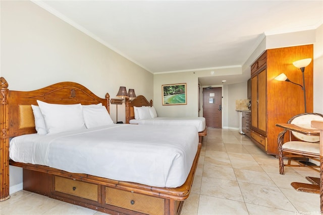 2045 Kalakaua Ave Unit 604, Honolulu, HI 96815 - bedroom featuring ornamental molding, baseboards, and light tile patterned flooring