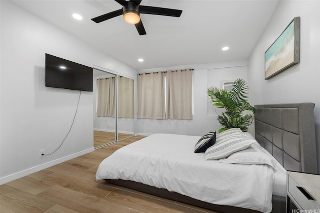 54-100 Kamehameha Hwy, Hauula, HI 96717 - bedroom with wood finished floors, recessed lighting, a closet, a ceiling fan, and baseboards