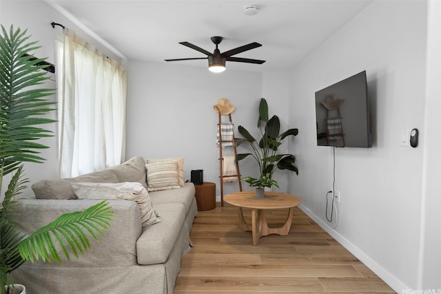54-100 Kamehameha Hwy, Hauula, HI 96717 - living room featuring a ceiling fan, light wood-type flooring, and baseboards