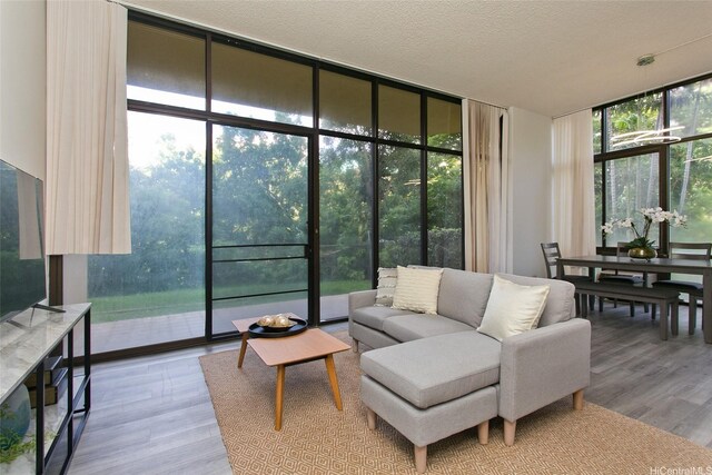 5333 Likini St Unit 110, Honolulu, HI 96818 - living area featuring floor to ceiling windows, wood finished floors, and healthy amount of natural light
