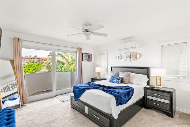 671 Kahiau Loop, Honolulu, HI 96821 - carpeted bedroom with a wall mounted air conditioner, access to outside, and ceiling fan