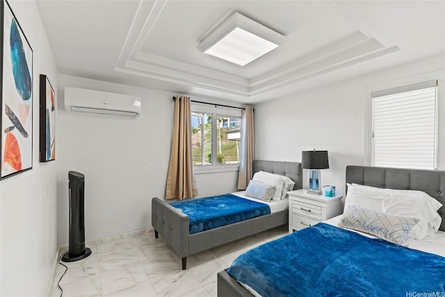 671 Kahiau Loop, Honolulu, HI 96821 - bedroom featuring a wall mounted AC, a raised ceiling, and light marble finish flooring