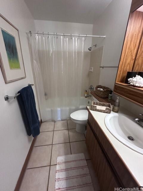 389 Kaelepulu Dr Unit 1501, Kailua, HI 96734 - full bath with shower / bath combination with curtain, vanity, toilet, and tile patterned flooring